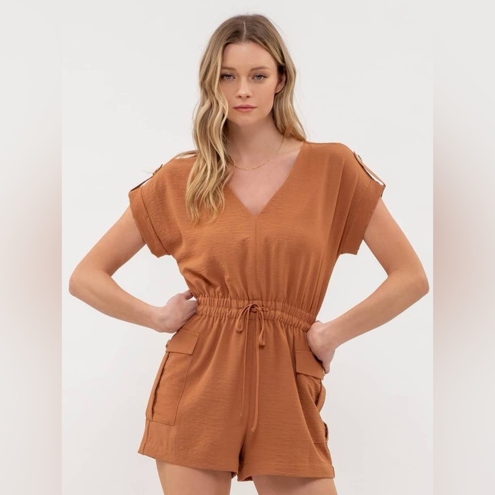 New Without Tags Anthropologie Tie Front Brown Romper